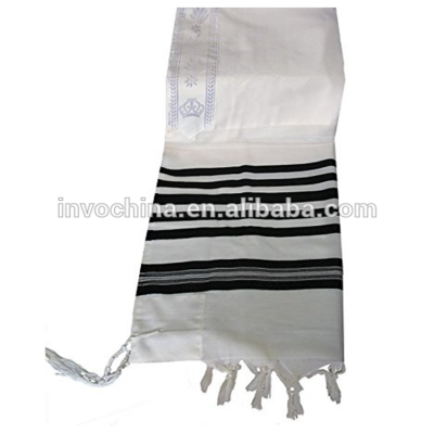 100% Wool Tallit Prayer Shawl in Black Stripes Size 71" W X 51" L